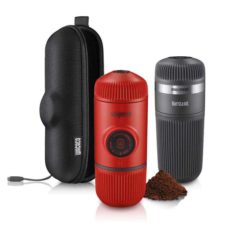 Wacaco Nanopresso Barista Bundle in Red Patrol with Barista Kit, protective case and ground coffee