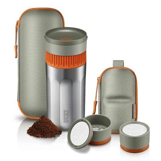 Wacaco Pipamoka bundle with portable coffee maker, protective case, carry pouch, filter baskets and ground coffee
